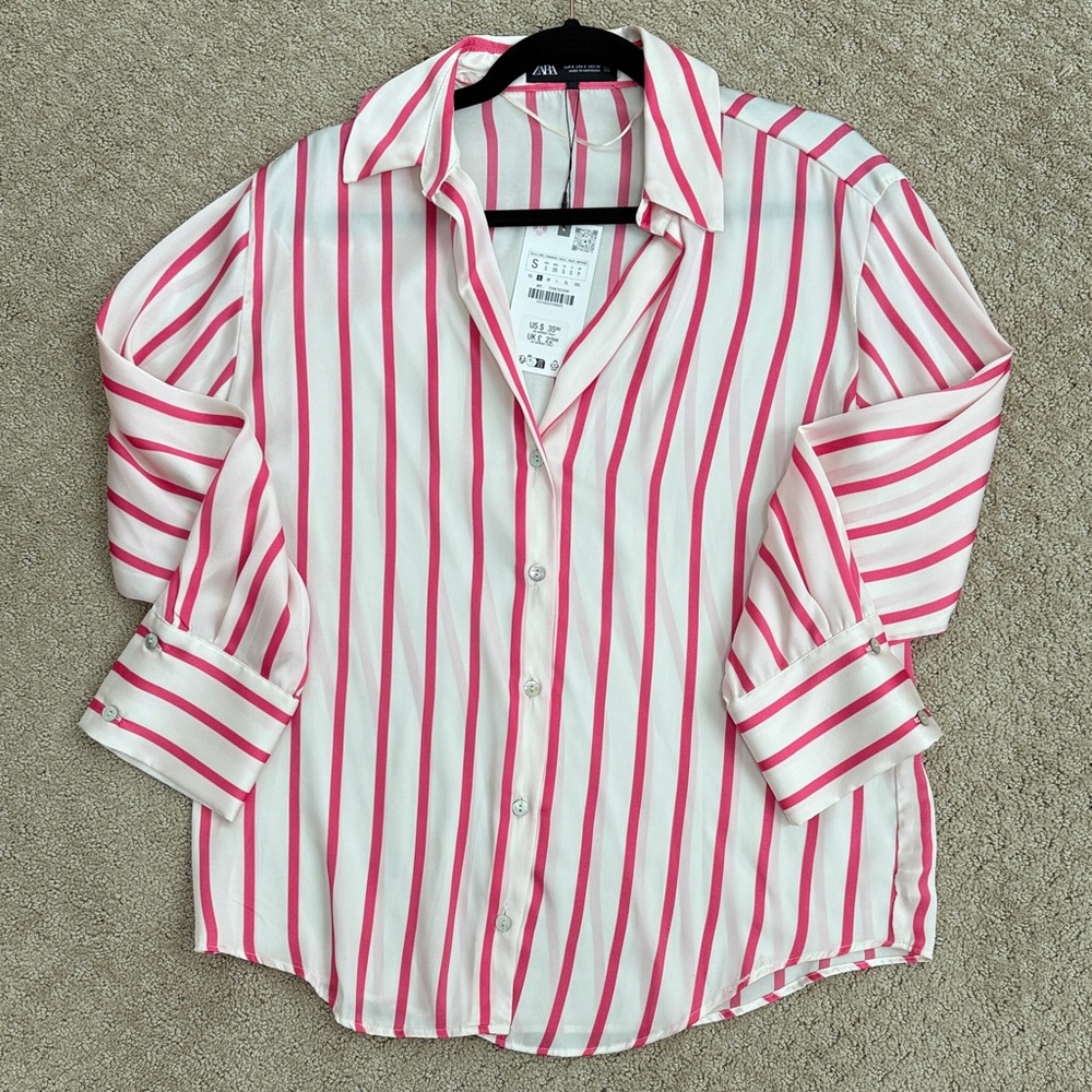 Zara Pink and White Striped Shirt